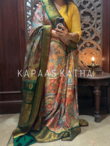 Krishna Leela Theme Pure Kanjivaram Silk Kalamkari Saree