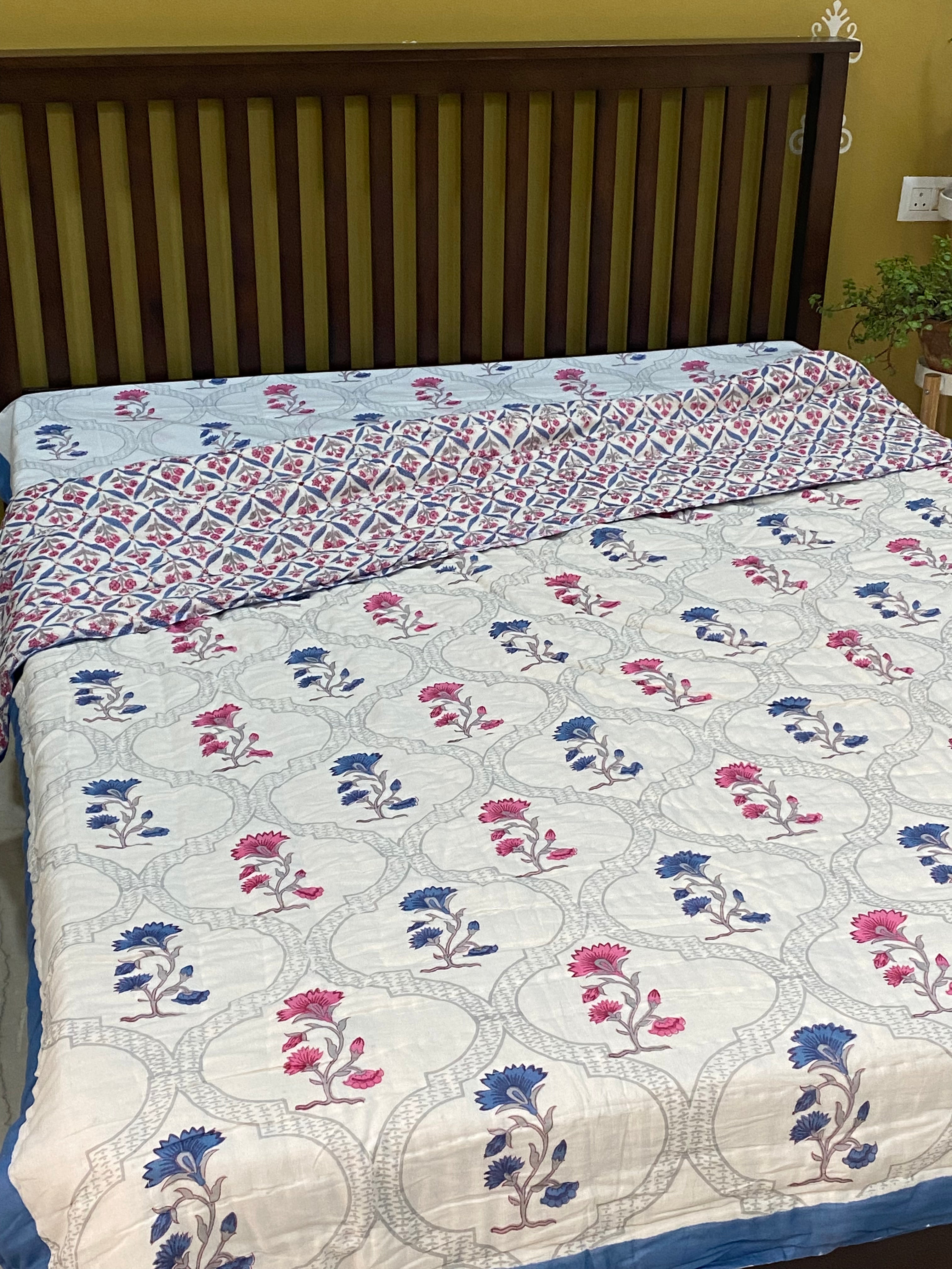 Blockprint Mulmul Reversible Quilt- Double Size (90*108 inches)