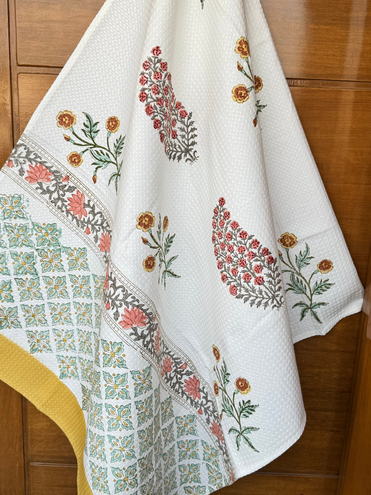 Elegant Motifs Blockprint Cotton Towel- Waffle Weave