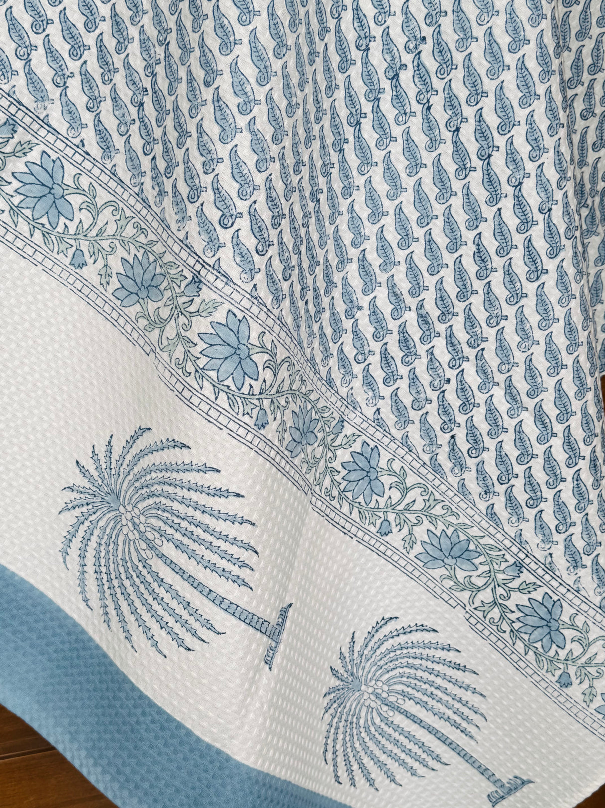 Elephant Blue Blockprint Cotton Towel – Waffle Weave