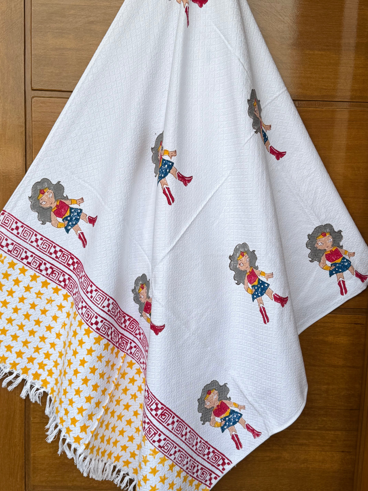 Wonder Women Blockprint Kids Towel – Cotton Jacquard Weave