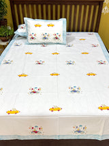 Cars and Balloons Handblock Printed Kids Cotton Bedsheet