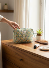 Rosette Garden Cotton Quilted Multipurpose Travel Pouch