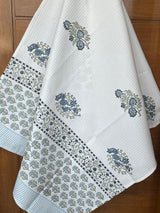 Chic Blue Blockprint Cotton Towel – Waffle Weave
