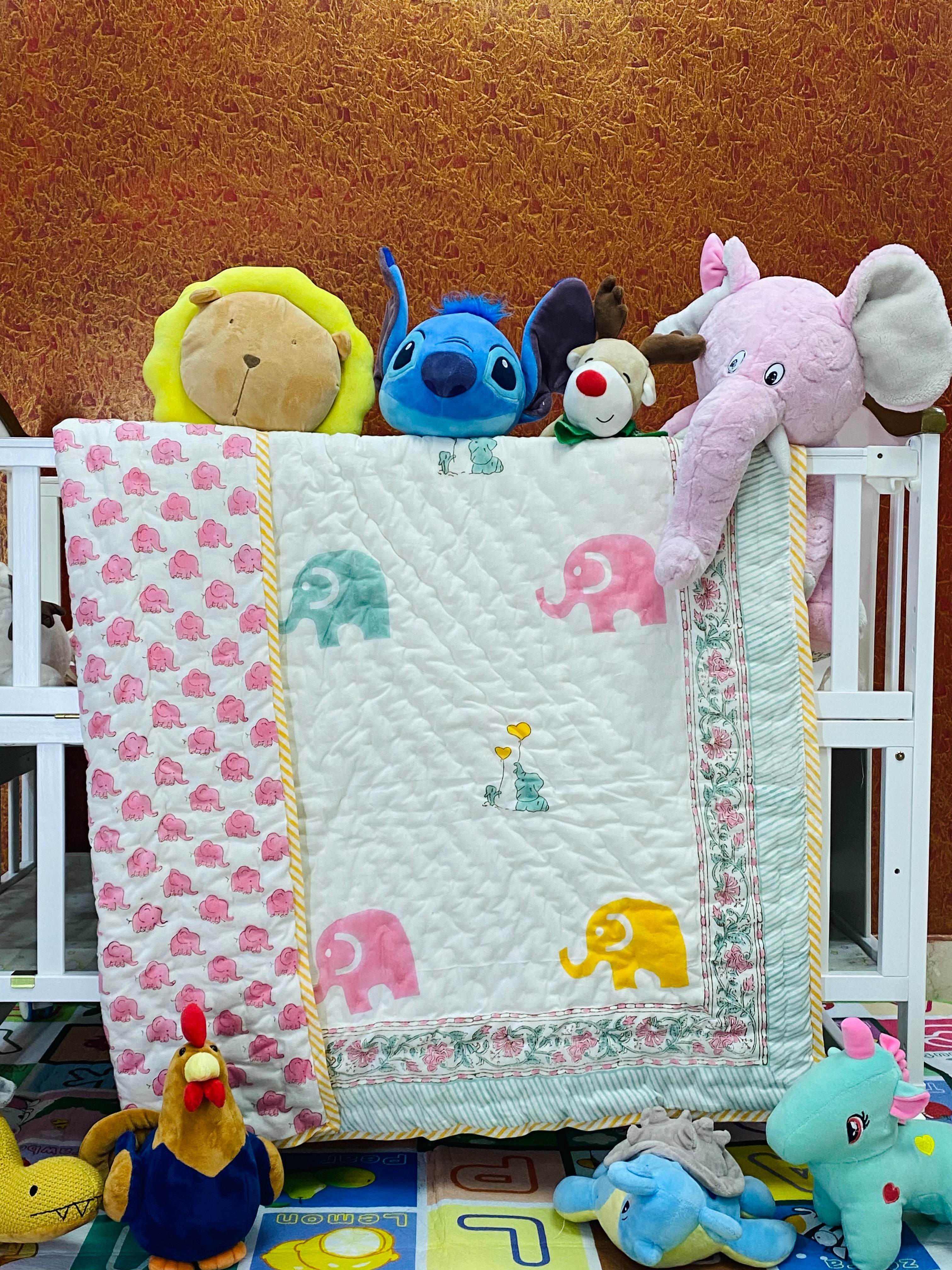 PREORDER Elephant Kids Quilt Handblock Printed- 60*40 inches (10-15 days dispatch time)