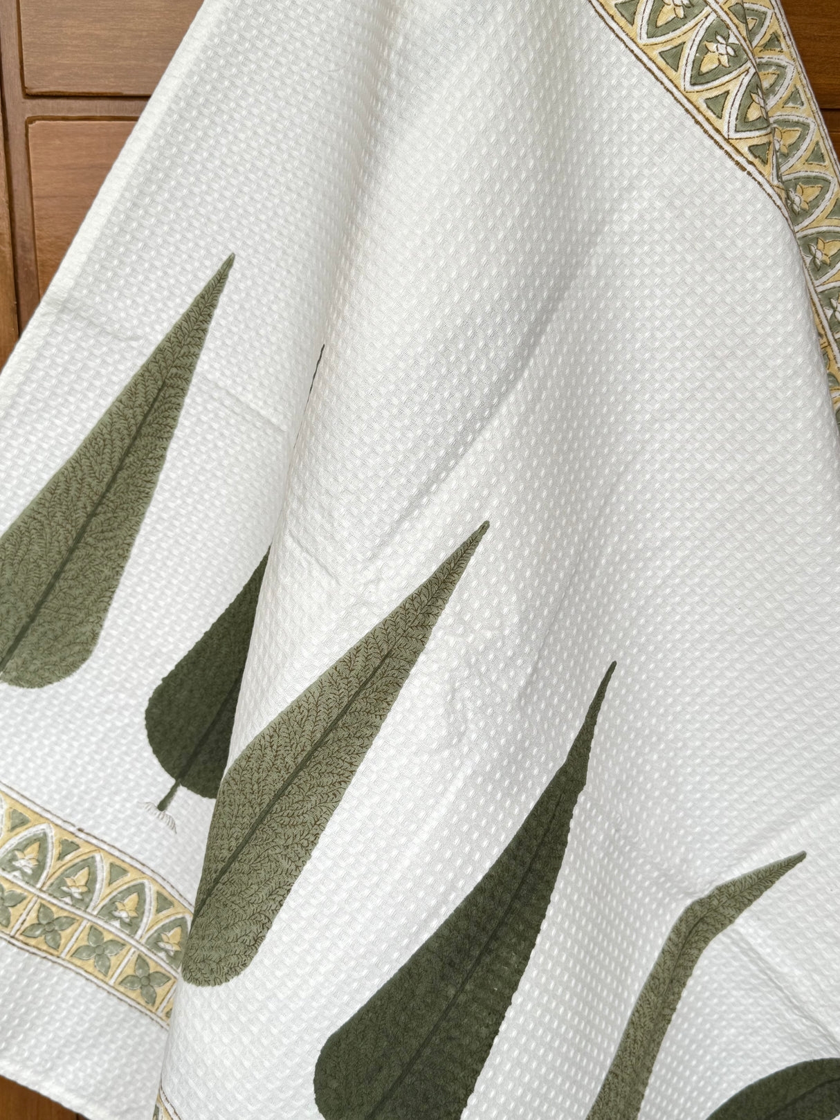 Graceful Grey Blockprint Towel – Waffle Weave