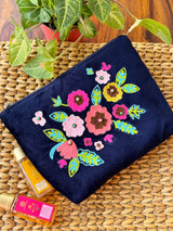 Large Embroidered Multipurpose Velvet Quilted Pouch/ Bag