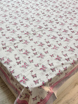 Pink Butterfly Blockprint Cotton Bedsheet
