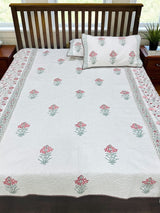 KING Size Quilted Blockprint REVERSIBLE Mulmul Bedcover (108*108 inches)