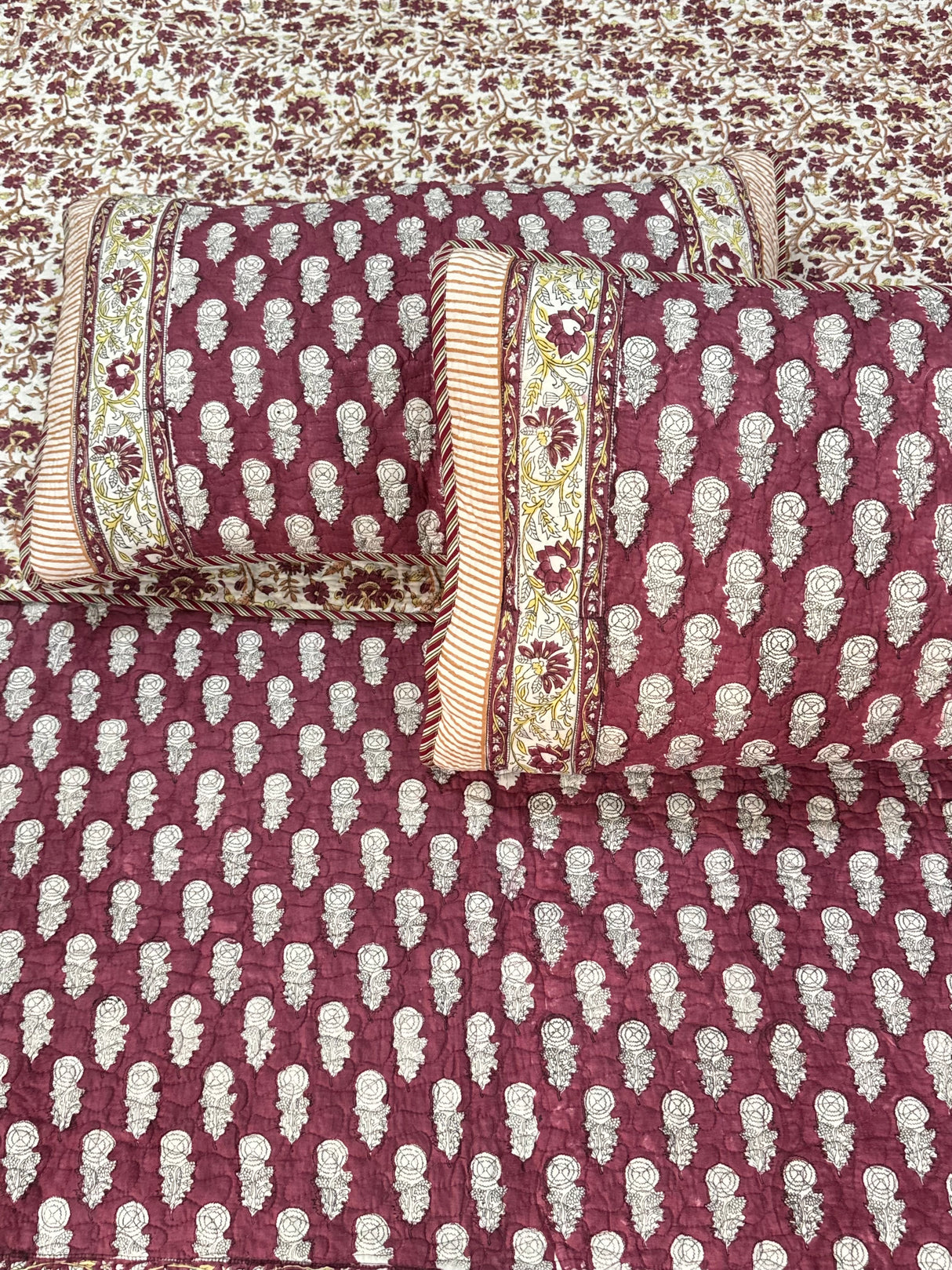 KING Size Quilted Blockprint REVERSIBLE Mulmul Bedcover (108*108 inches)