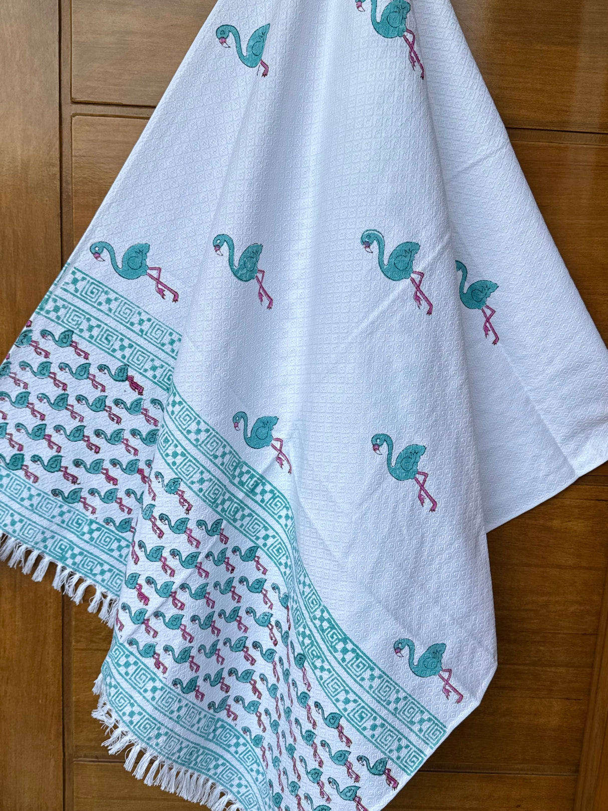 Flamingo Blockprint Kids Towel – Cotton Jacquard Weave
