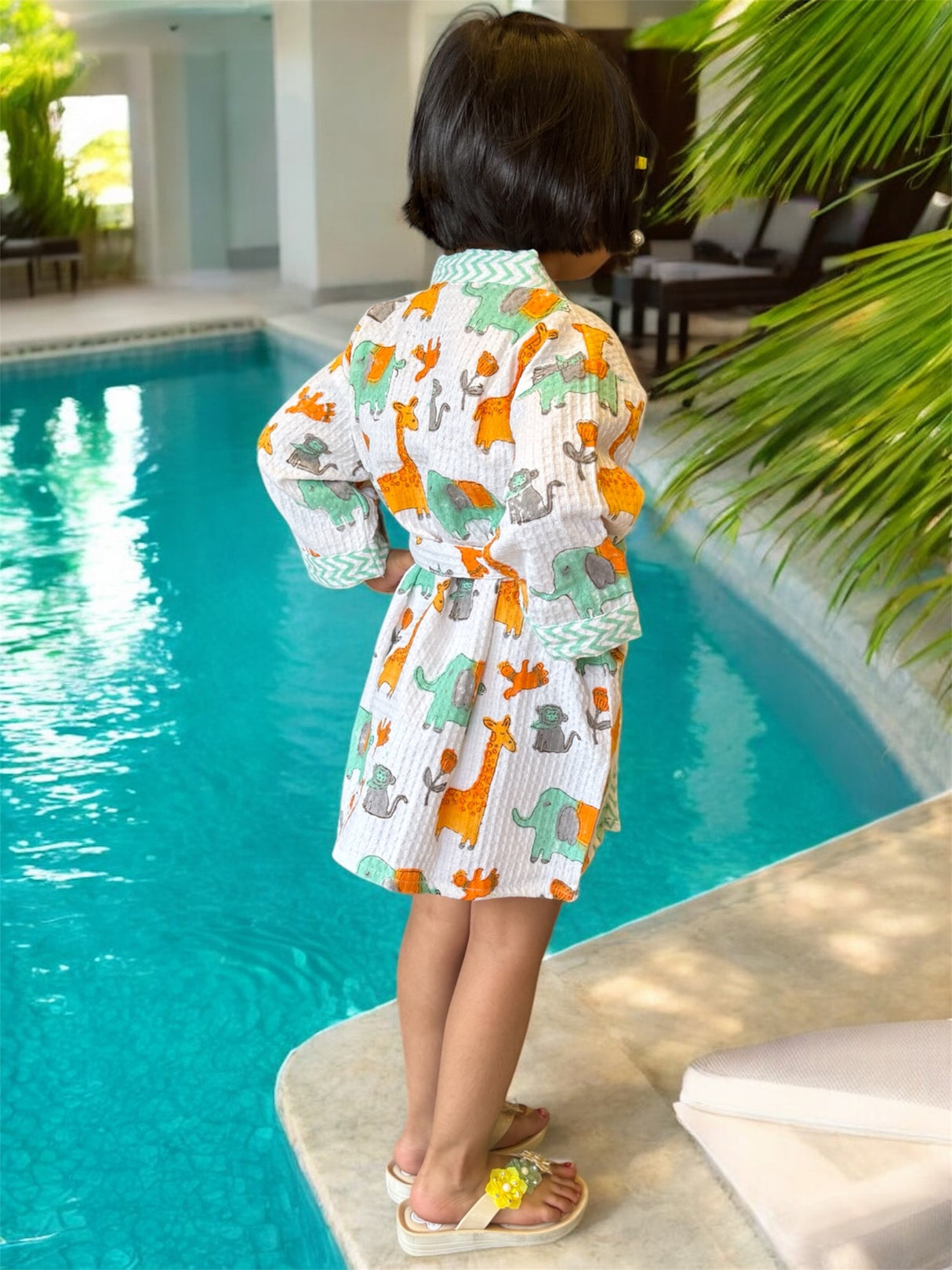 Jungle Kids Bathrobe-Cotton Waffle Blockprint