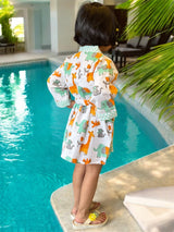 Jungle Kids Bathrobe-Cotton Waffle Blockprint
