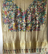 Floral Gajji Silk Chikan Embroidery Hand painted Kalamkari Dupatta