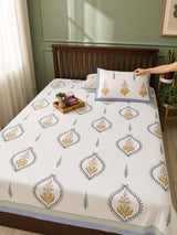 Floral and cypress motif printed bedsheet