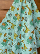 Green Elephant Giraffe Blockprint Kids Towel – Cotton Jacquard Weave