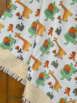 Elephant Giraffe Blockprint Kids Towel – Cotton Jacquard Weave