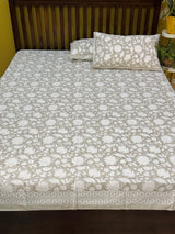 Grey floral fitted bedsheet with elasticated edges