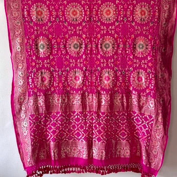 Gulabi Rani Pink Banarasi Georgette Meenakari Dupatta
