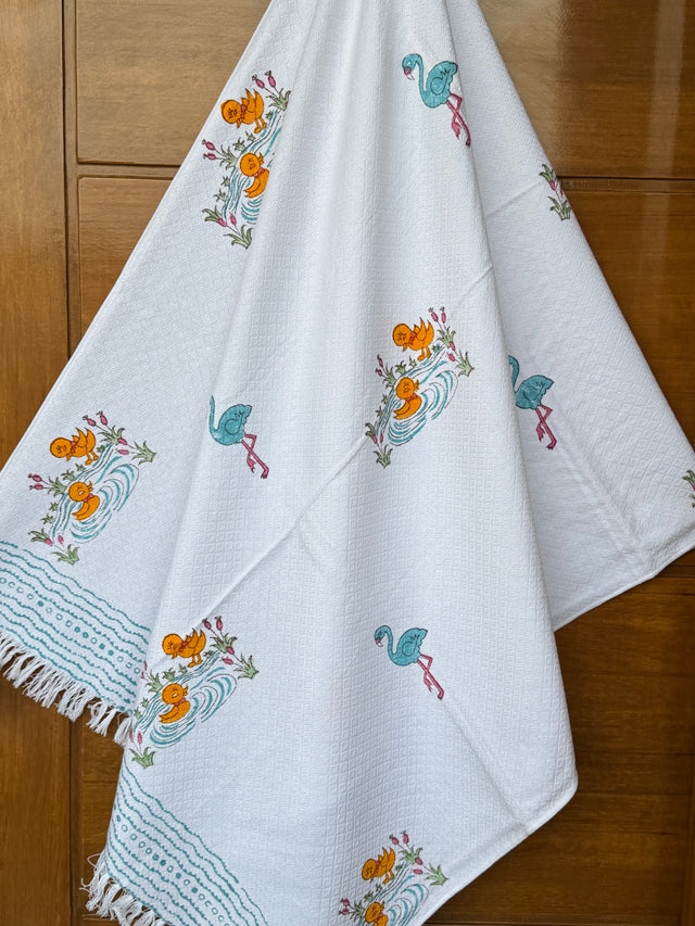 Handblock Printed Birds Cotton Towel – Soft & Lightweight, Birthday Favor