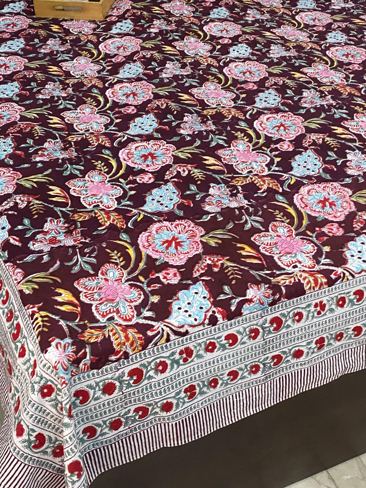 Handcrafted floral cotton bedsheet with flat sheet and fitted elastic options