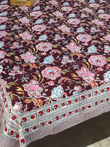 Handcrafted floral cotton bedsheet with flat sheet and fitted elastic options