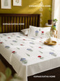 Handmade Indian cotton bedsheet featuring blue floral and red rose patterns