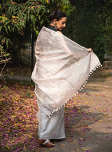 Handloom Tissue Linen Saree Silver