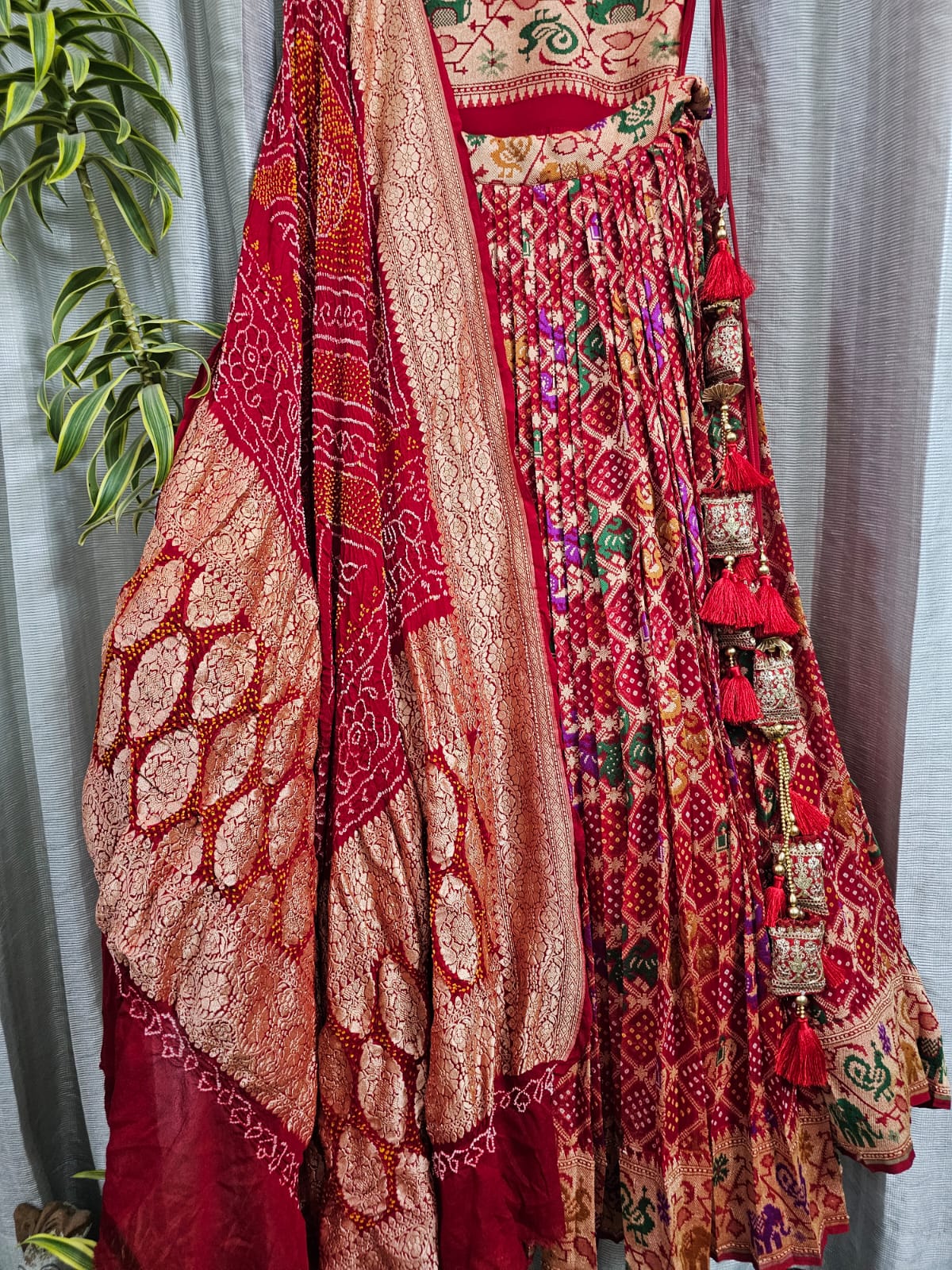 Buy Yellow Chanderi Silk Printed Bandhani Scoop Neck Lehenga Set For Women  by PUNIT BALANA Online at Aza Fashions.