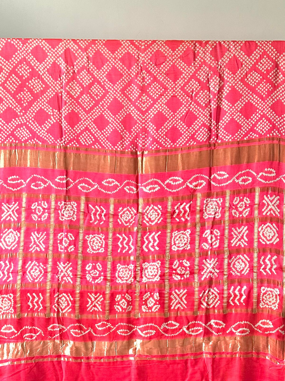 Dual Peach Pure Gajji Silk Bandhani Saree with Gharchola Palla