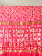 Dual Peach Pure Gajji Silk Bandhani Saree with Gharchola Palla