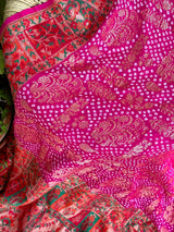 Kashmiri Kani Style Handloom Pure Georgette Bandhani Saree