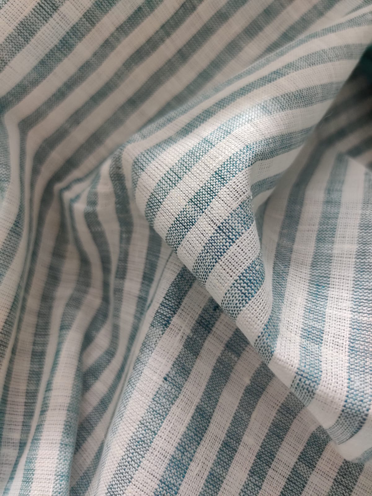 Greyish Green Stripes Linen Fabric (2.5 meters)
