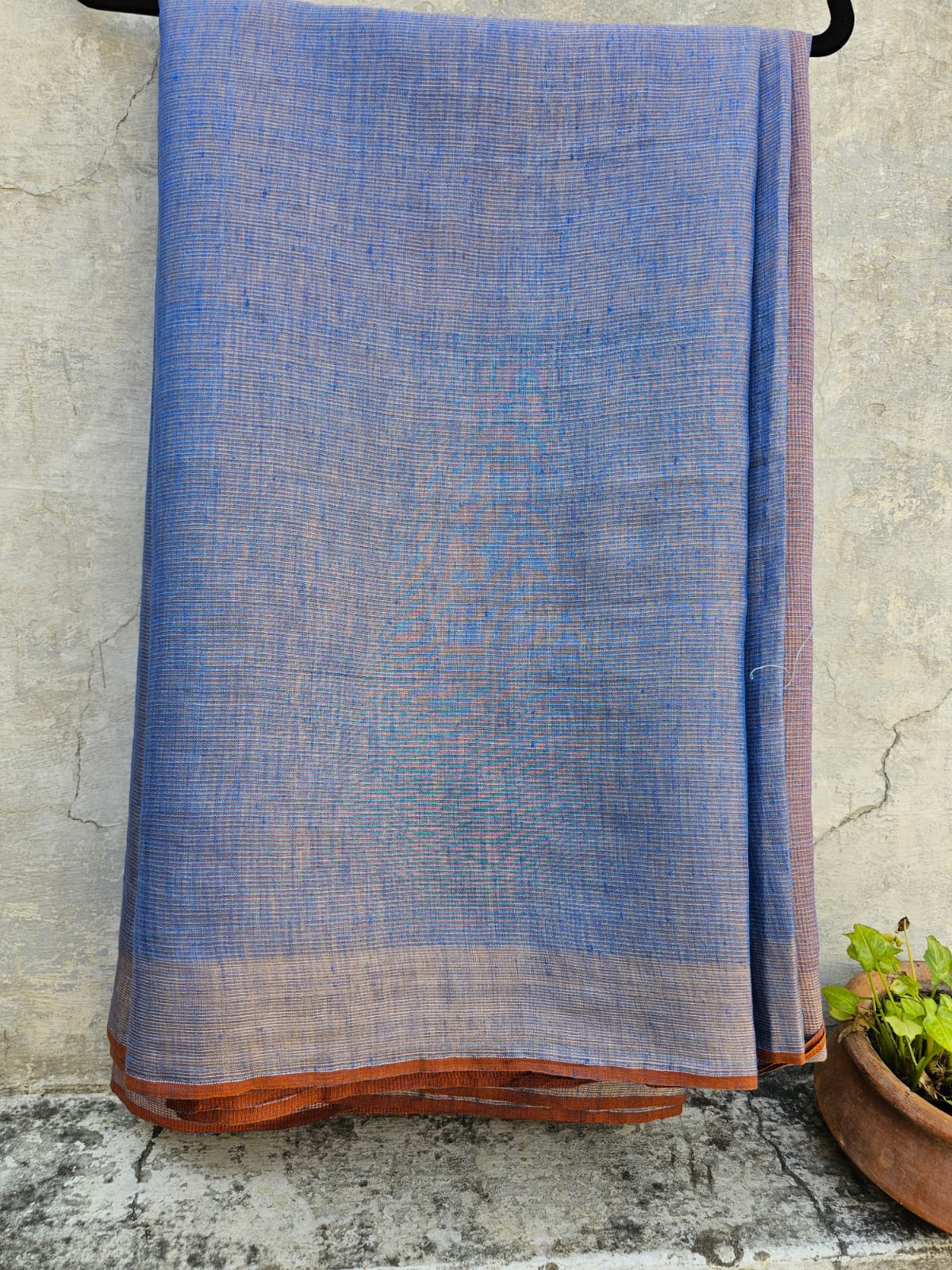 Handloom Tissue Linen Saree Blue and Copper