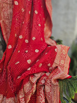 Love for Red - Pure Banarsi Georgette Rai Bandhani Dupatta