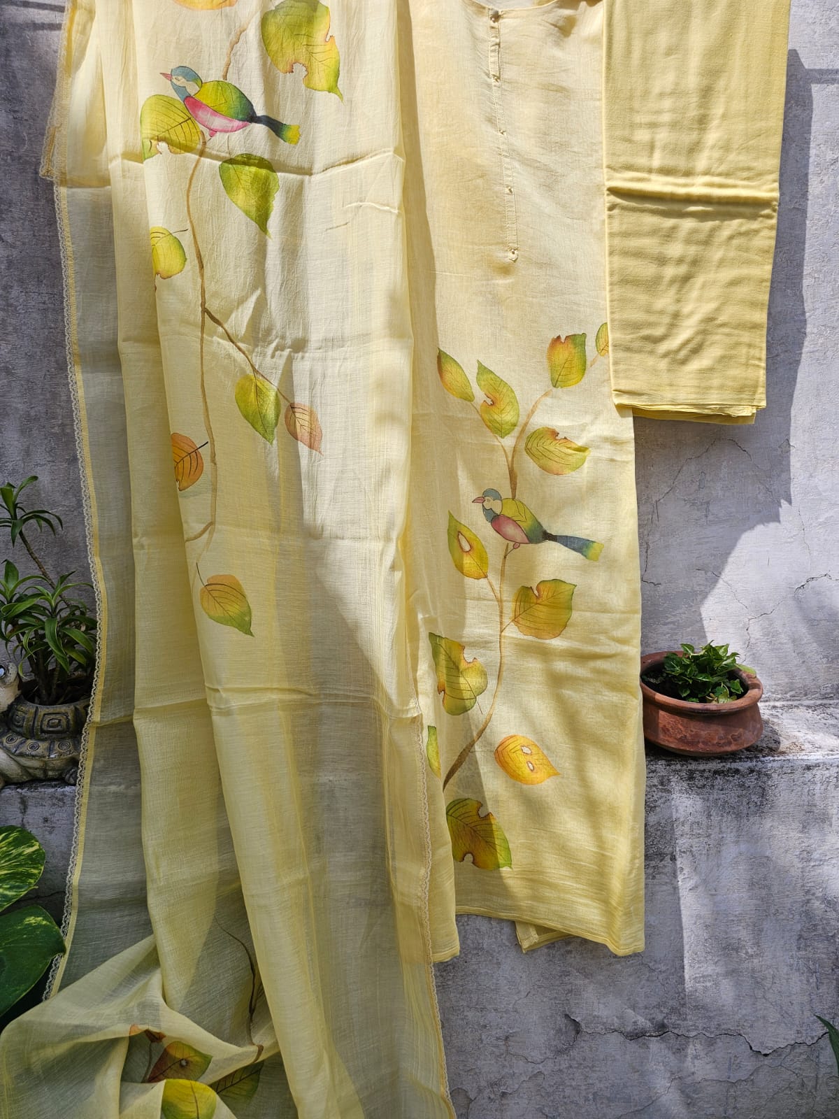 Handpainted Linen Semi-stitched Suit Set