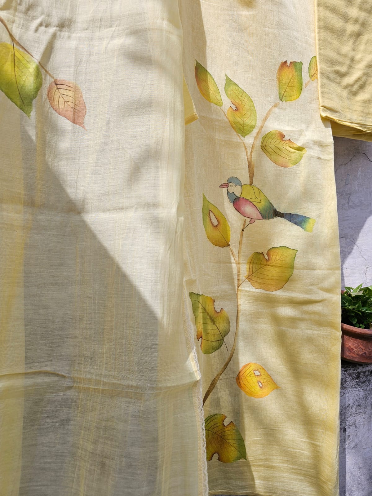 Handpainted Chanderi Semi-stitched Suit Set