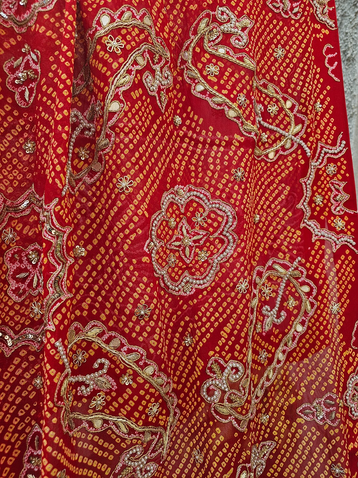 Hand Embroidered Georgette Bandhani Dupatta