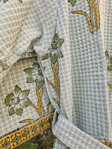 Greenish Base Color Cotton Waffle Handblock Bath Robe