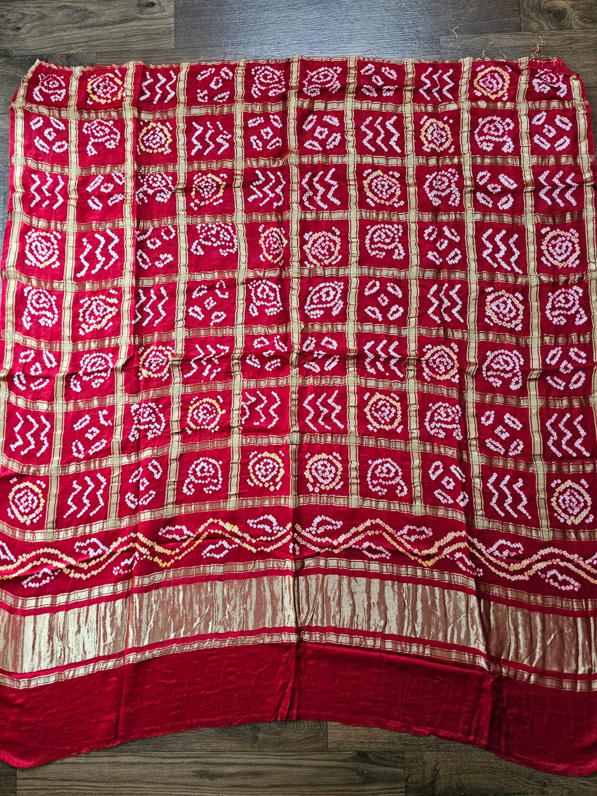 Red Pure Gajji Bandhani Blouse Fabric