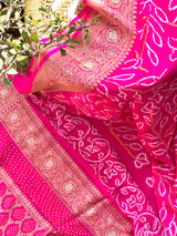 Gorgeous Pink Handloom Pure Banarsi Georgette Bandhani Saree