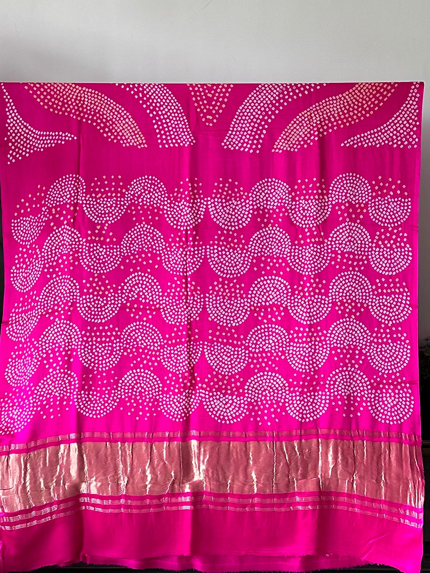 Hot Pink Pure Gajji Silk Bandhani Saree