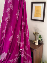 Vibrant Magenta Pure Gajji Silk Half And Half Bandhani Saree