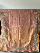 Pink And Gold Handloom Tissue Linen Saree with Machine Embroidery