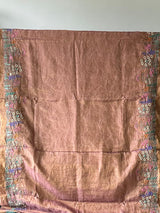 Pink And Gold Handloom Tissue Linen Saree with Machine Embroidery