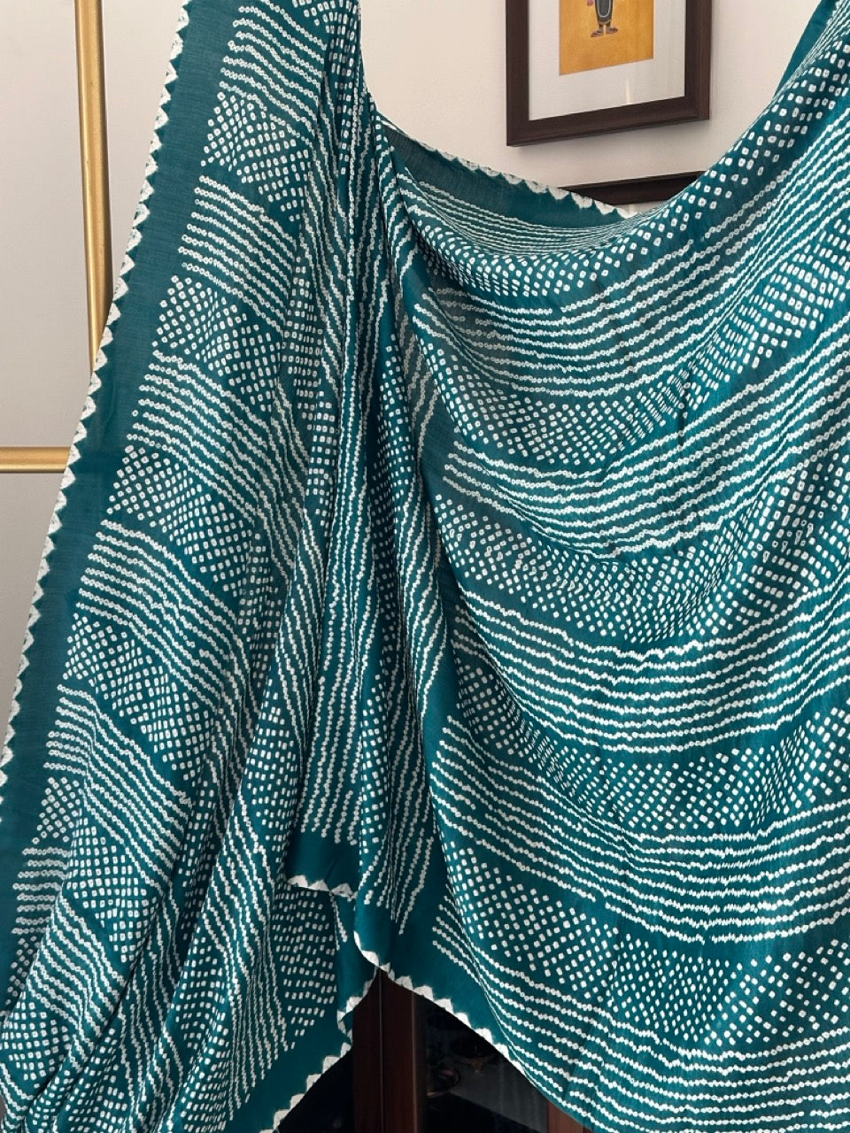 Greenish Blue Pure Gajji Silk Bandhani Saree