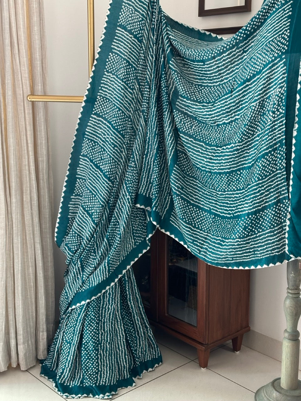 Greenish Blue Pure Gajji Silk Bandhani Saree