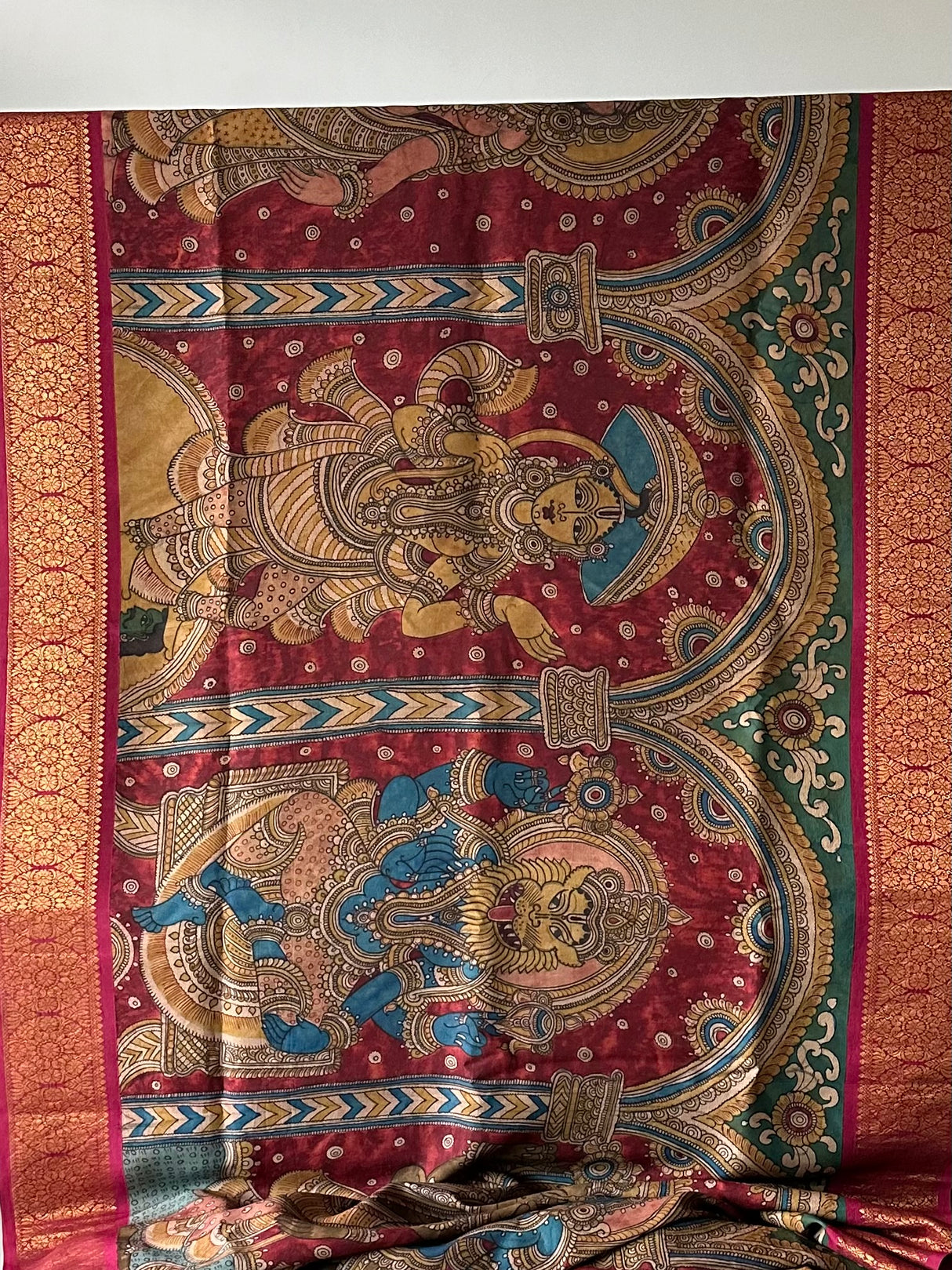 Dashavtaram Theme Pure Kanjivaram Silk Kalamkari Saree