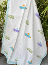 Little Cars Handblock Printed Reversible Kids Cotton Blanket
