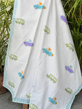 Little Cars Handblock Printed Reversible Kids Cotton Blanket